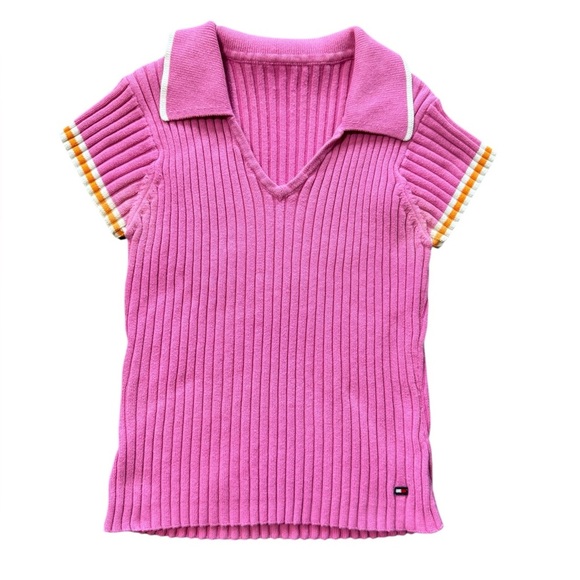 Y2K Tommy Hilfiger Sweater Style Short Sleeve Baby V Neck size Small - Picture 1 of 6